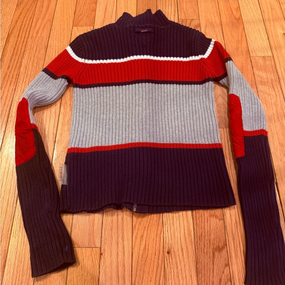 VTG TH Colorblock Women's Sweater Star Zip elbow patch patriotic heritage - Picture 5 of 6